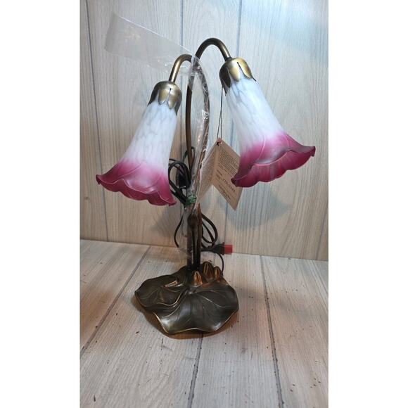 DALE TIFFANY LILY PAD LAMP DOUBLE GLASS TULIP FLOWER SHADES ART NOUVEAU NWT - Picture 1 of 12